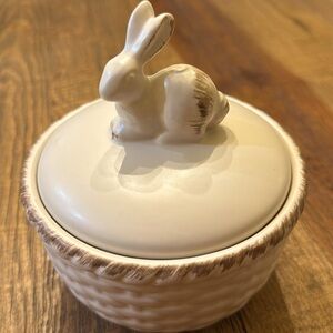 Threshold basket weave bunny bowl with lid, cream stoneware